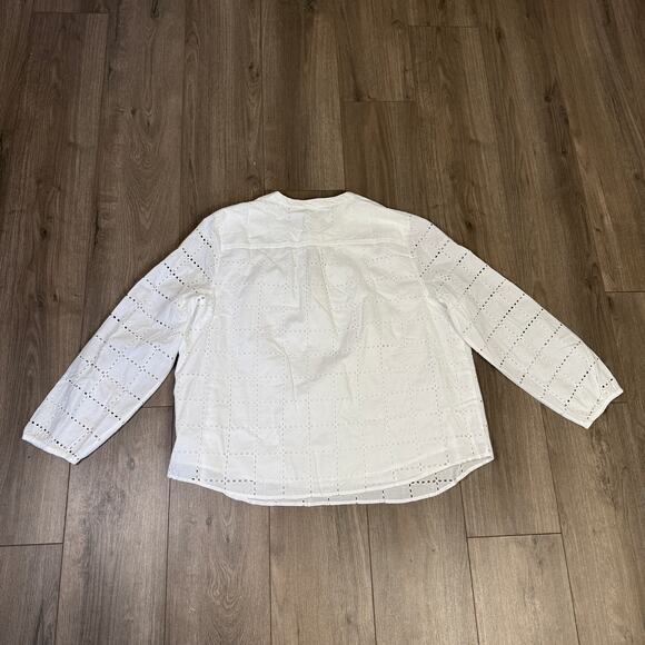 J.Crew Long-Sleeve Eyelet Tie-Neck Top Womens Plus 2X White Cotton Lightweight - Picture 7 of 9